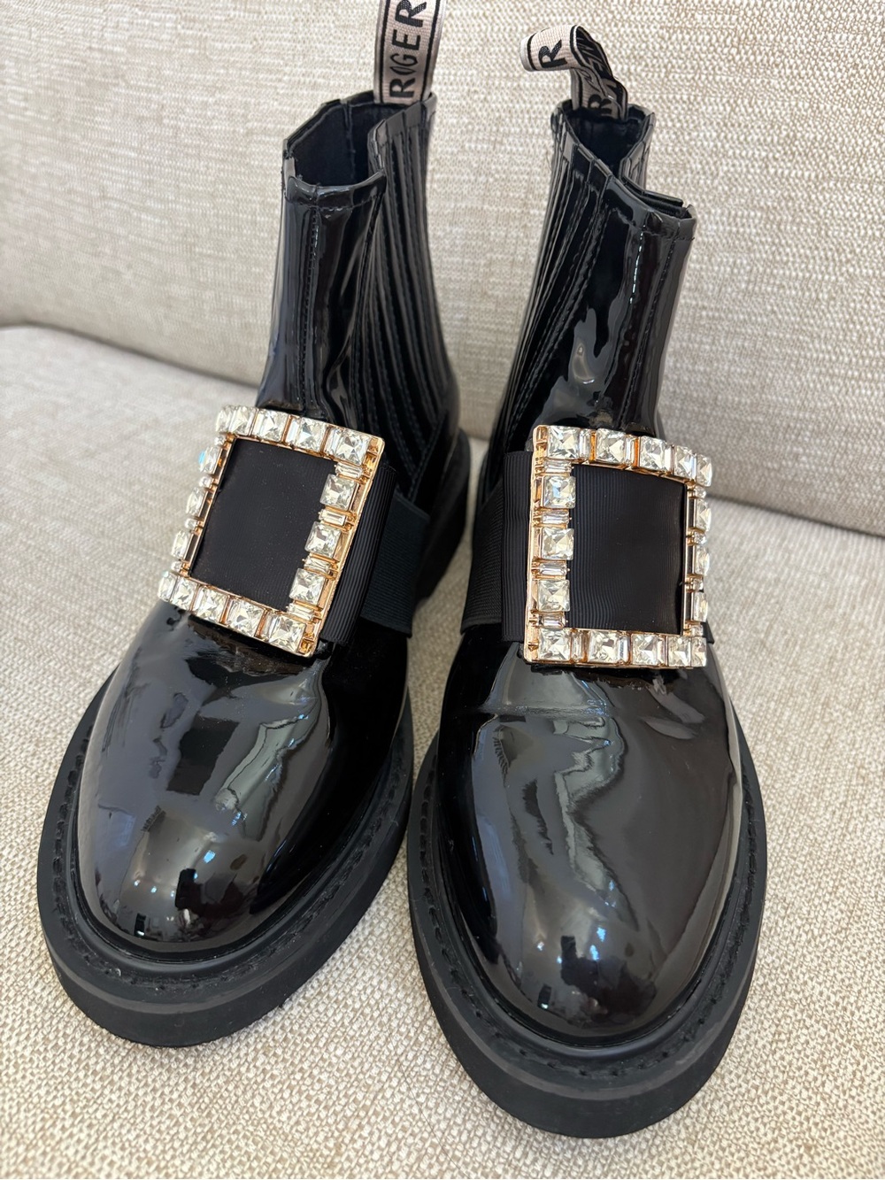 Viv Rangers Strass Patent Leather Chelsea Boots